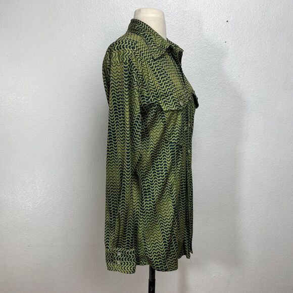 Vintage 70s Woman Mad House Shirt Blouse Medium Green Knit USA Mod Hipster - Picture 9 of 13